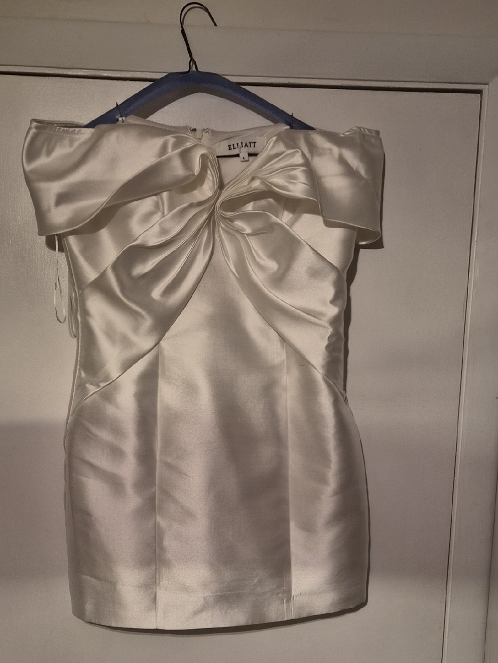 Elliatt Ivory Satin Off-Shoulder Mini Dress